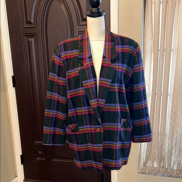 Plaid Wool Blazer 80s 90s - Picture 1 of 12